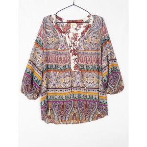 Fig and Flower Anthropologie Blouse Womens L Boho Floral Paisley Oversized Tunic